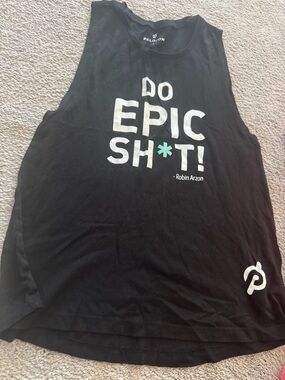 Peloton Black Muscle Tank with White Text and Teal Accent